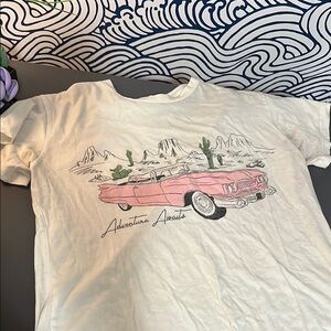 Nova Vintage White and Pink Retro Car Tee